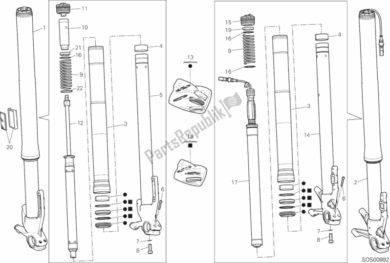 All parts for the Front Fork of the Ducati Multistrada 1260 Enduro USA 2019